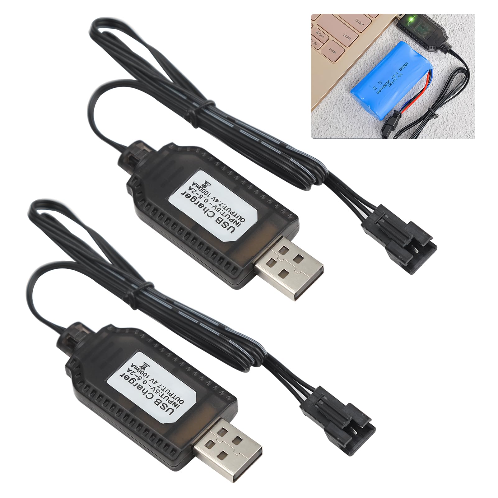 2pcs 7.4V USB Charger Battery Charging Cable 1000mA Fast Charging for RC Car Plane Tank Boat Toys Lipo Battery Charger With 3 Pin SM3P and Battery Protection