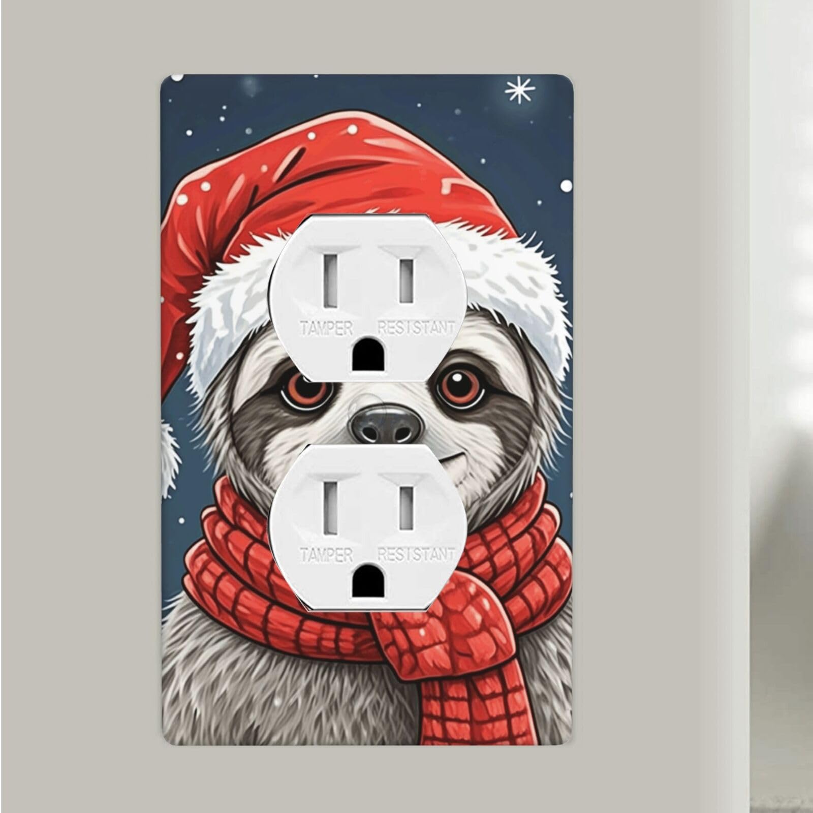 Fekiloot Christmas Sloth Duplex Outlet Covers Wall Plates 1-Gang Switch Outlet Electrical Cover Plate Unbreakable Polycarbonate Switchplate Cover Faceplate For Bathroom Kitchen Home Decor