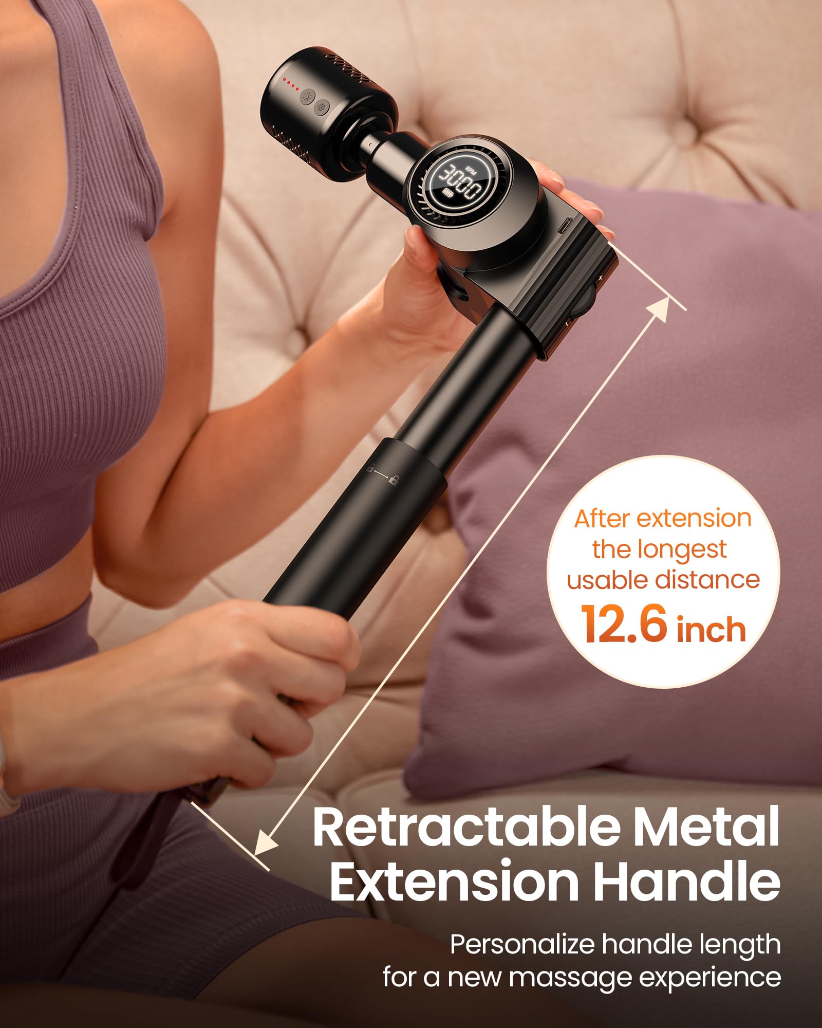 Pistola massaggiatrice con caldo e freddo,Massage Gun Pistola Massaggiatrice con Prolunga,Massaggiatore a percussione muscolare per spalle corpo schiena relax,32 velocità,Pieghevole con 5 angolazioni