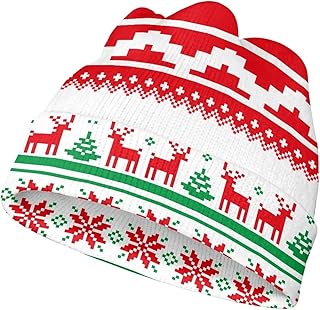 Suhoaziia Christmas Elements Knitted Beanie Hat for Women, Winter Warm Cuffed Beanies for Unisex Soft Stretch Skull Cap Ski Hats