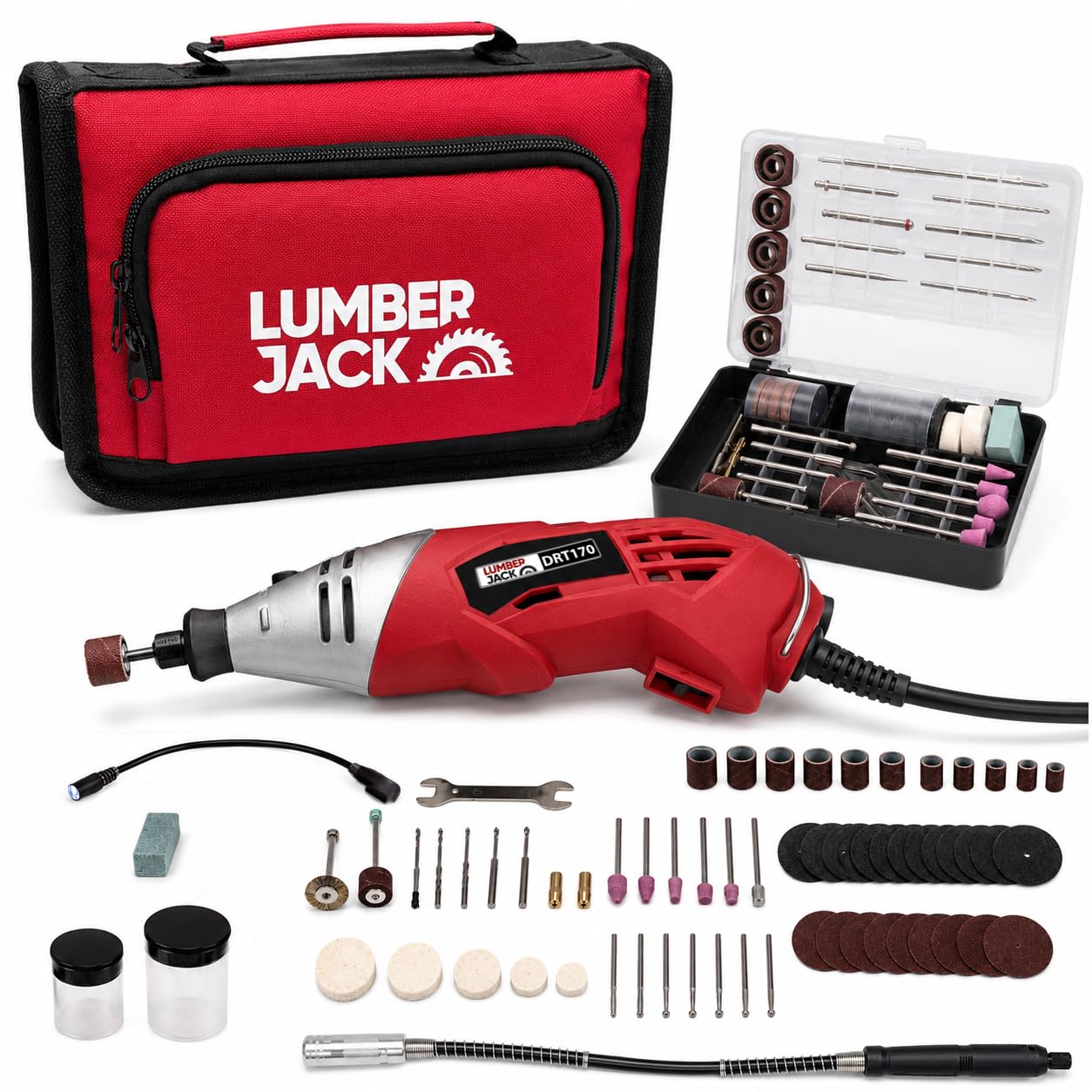Lumberjack DRT170 Rotary Tool 170W 35000RPM Flexi Shaft 120pc Accessory Kit