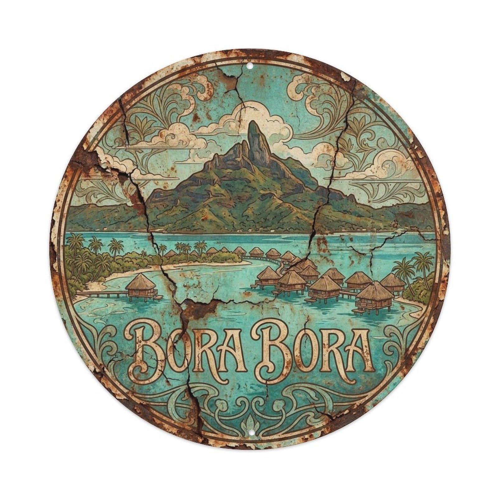 Olyhtr 8X8inch Classic Style Travel French Polynesia Borabora Island Lagoon Classic Metal Tin Sign