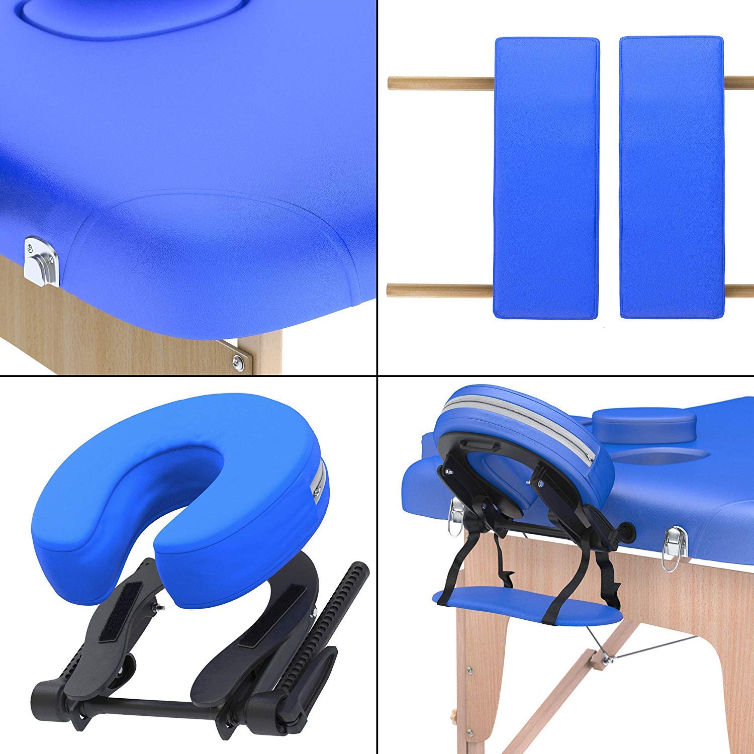 LETTINO MASSAGGIO PROFESSIONALE 3 ZONE, LETTINO ESTETISTA IN LEGNO - LETTINI PER DA MASSAGGI PORTATILI PIEGHEVOLI COD-02 (180x56, Blue)