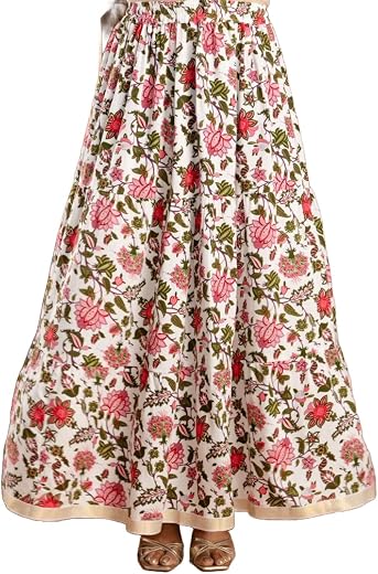 Women Cotton Long Printed Maxi Stylish Morden and Comfortable Skirt White 2XL