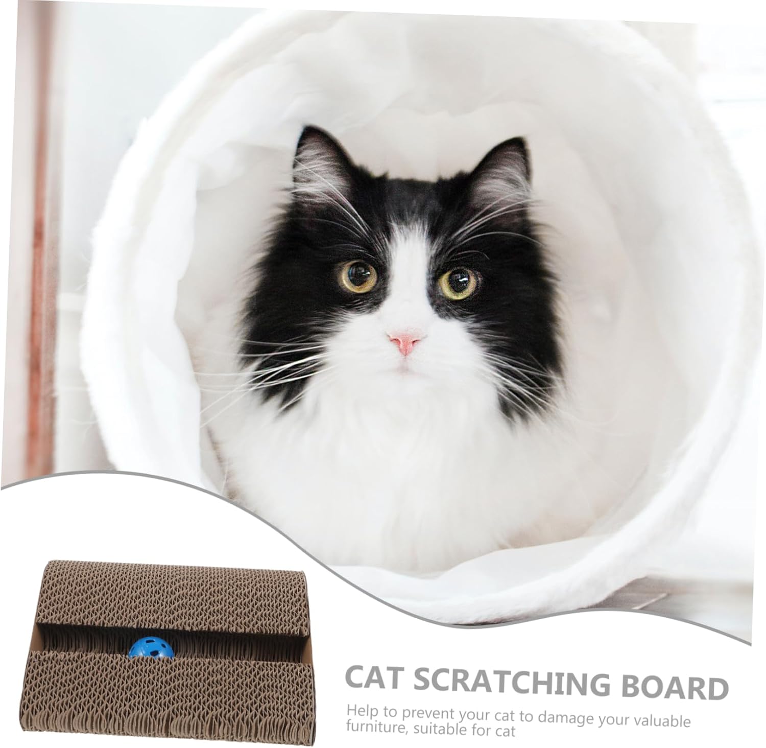 HEMOTON Triangular Cat Scratcher Board with Bell Corrugated Paper Cat Scratching Pad Fun Kitten Toy Reusable and Replaceable Scratcher Accessories