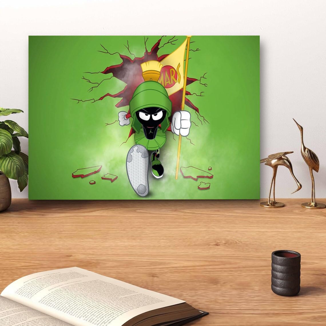 GADGETS WRAP Canvas Gallery Wrap Framed for Home Office Studio Living Room Decoration (14x11inch) - Marvin The Martian Holding A Flag