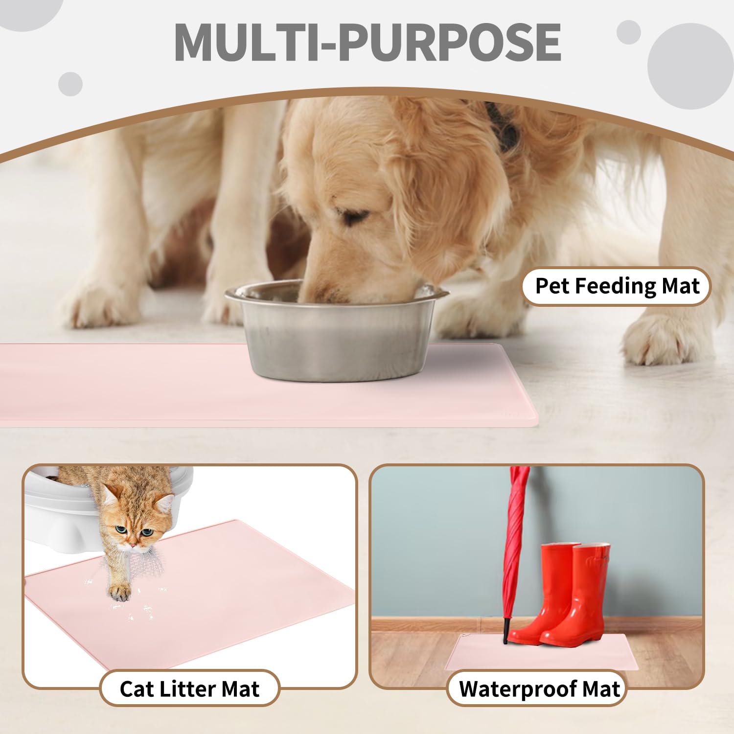 WePet Tapis d'alimentation pour chien, antidérapant, imperméable, en silicone, passe au lave-vaisselle, empêche les déversements de nourriture et les dégâts dans les gamelles d'eau, pour chiens, chats