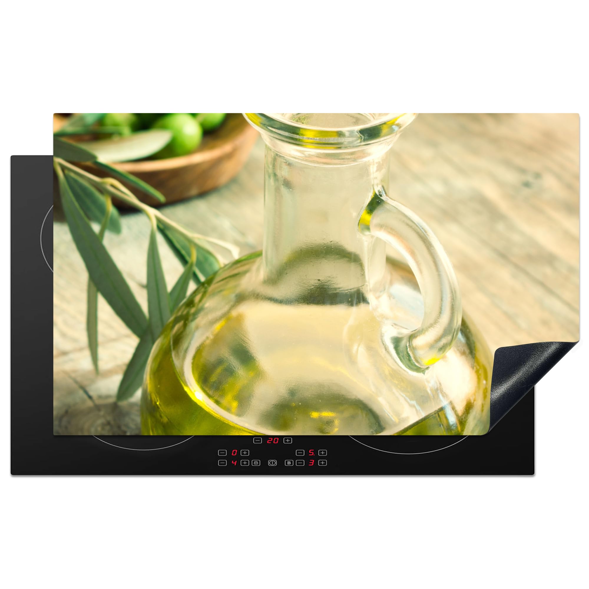 KitchenYeah© Induction Hob Protector Mat 20.5"x33.5" / 85x52 cm Cooker Top Protectors Cover Ceramic Covers Electric Hobs Vinyl Jug - Glass - Wood - Green