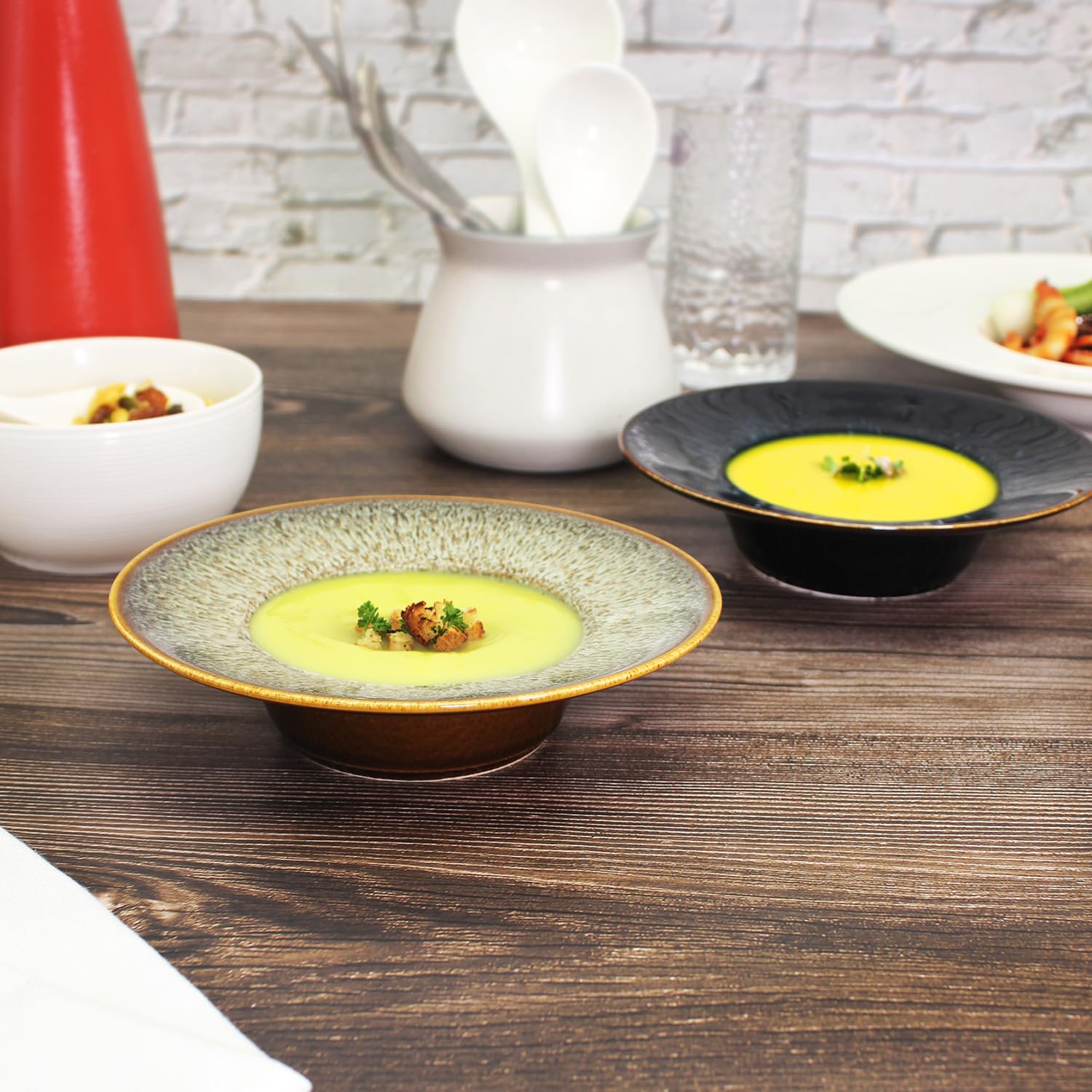 Lot De 4 Bols à Pâtes Et Soupe En Porcelaine Blanche 340ml - Assiettes Creuses 28cm - Service Empilable
