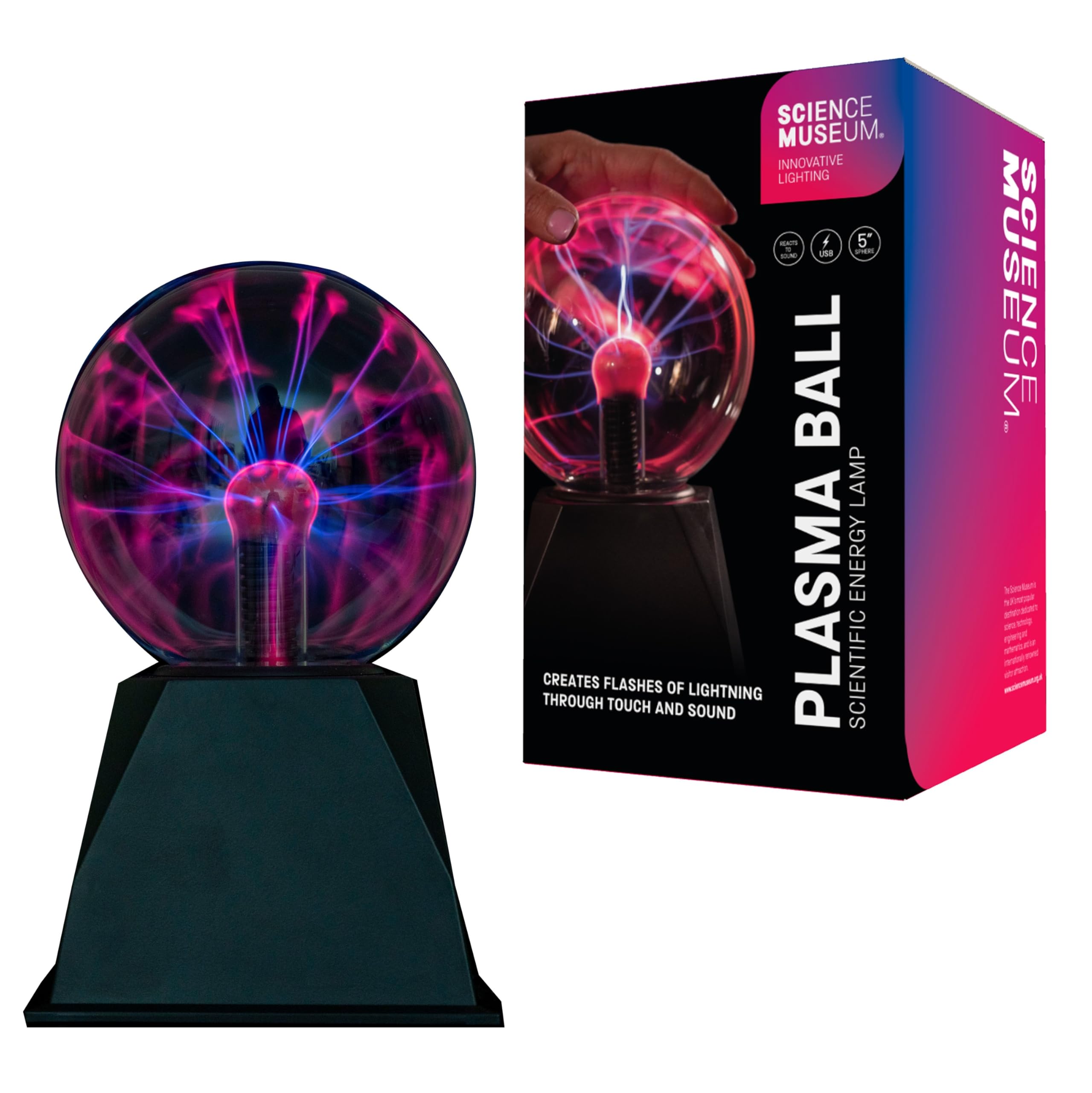 Funtime Gifts Black Science Museum 5-Inch Sound Reactive Plasma Ball – Interactive Lightning Effect, Usb Powered, Static Electricity Globe, Fun Science Cool Gadget, Room Décor, No Bulb, Not A Light Source