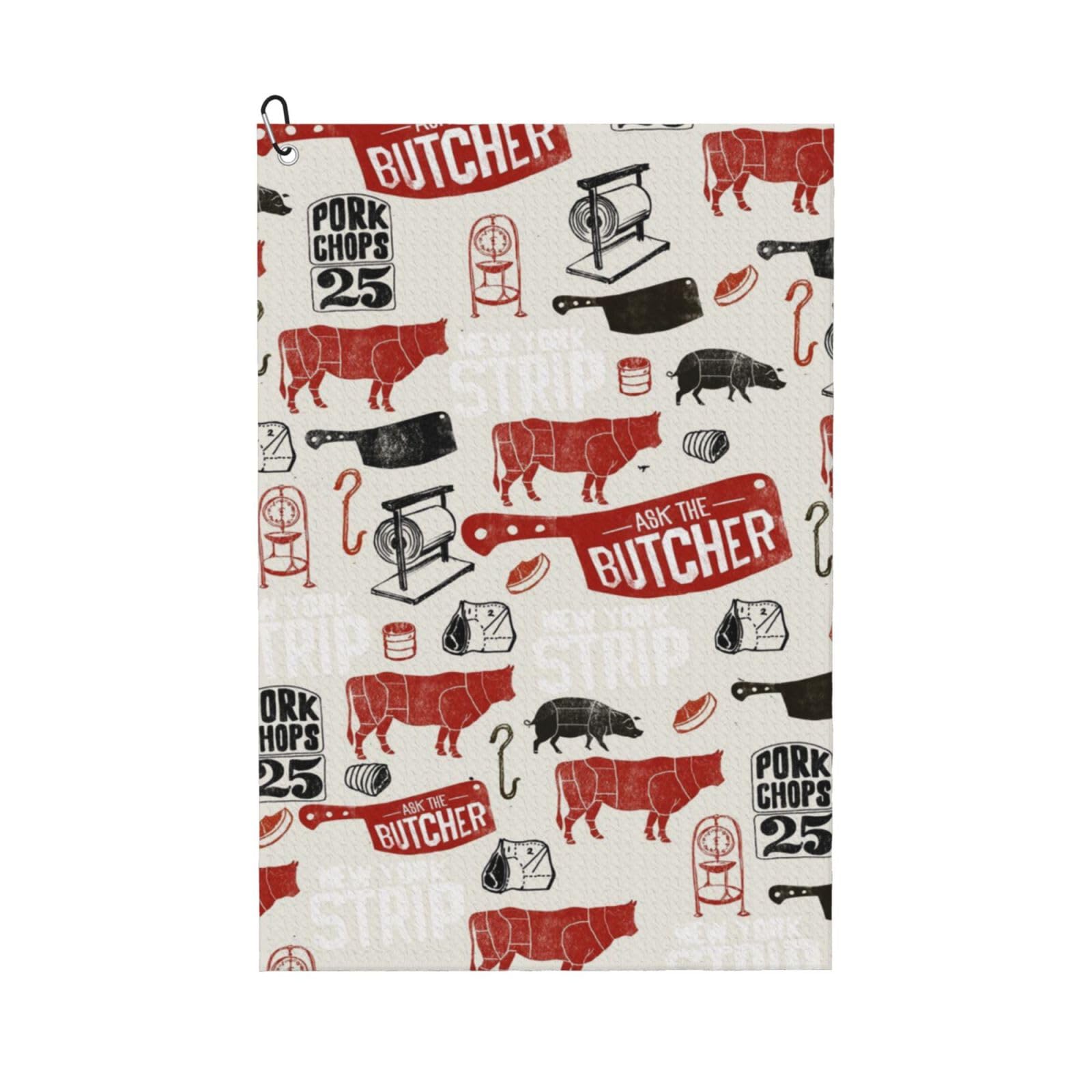 Hnnkloy Meat Butcher Pattern, 16x24 in Portable Waffle Golf Towels with Carabiner Clip for Golf Bag