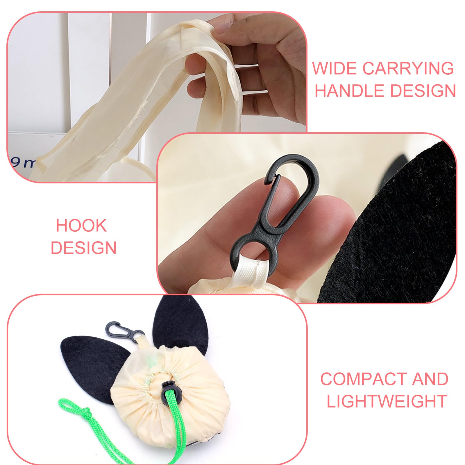 FOSDICK 4 Pcs Folding Shopping Bags, Lovely Foldable Shopping Bag, Reusable Grocery Bag, Fold Up Shopping Bag in Pouch - Image 3