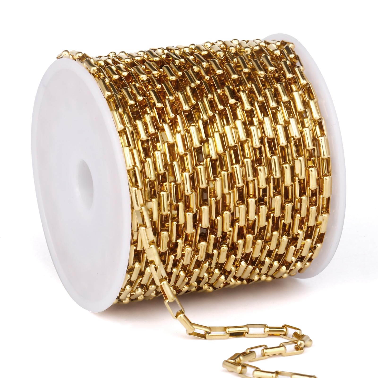 Cadena de eslabones cuadrados de acero inoxidable 304 chapado en oro de 18 quilates de 33 pies, 3 mm, para hacer joyas, manualidades
