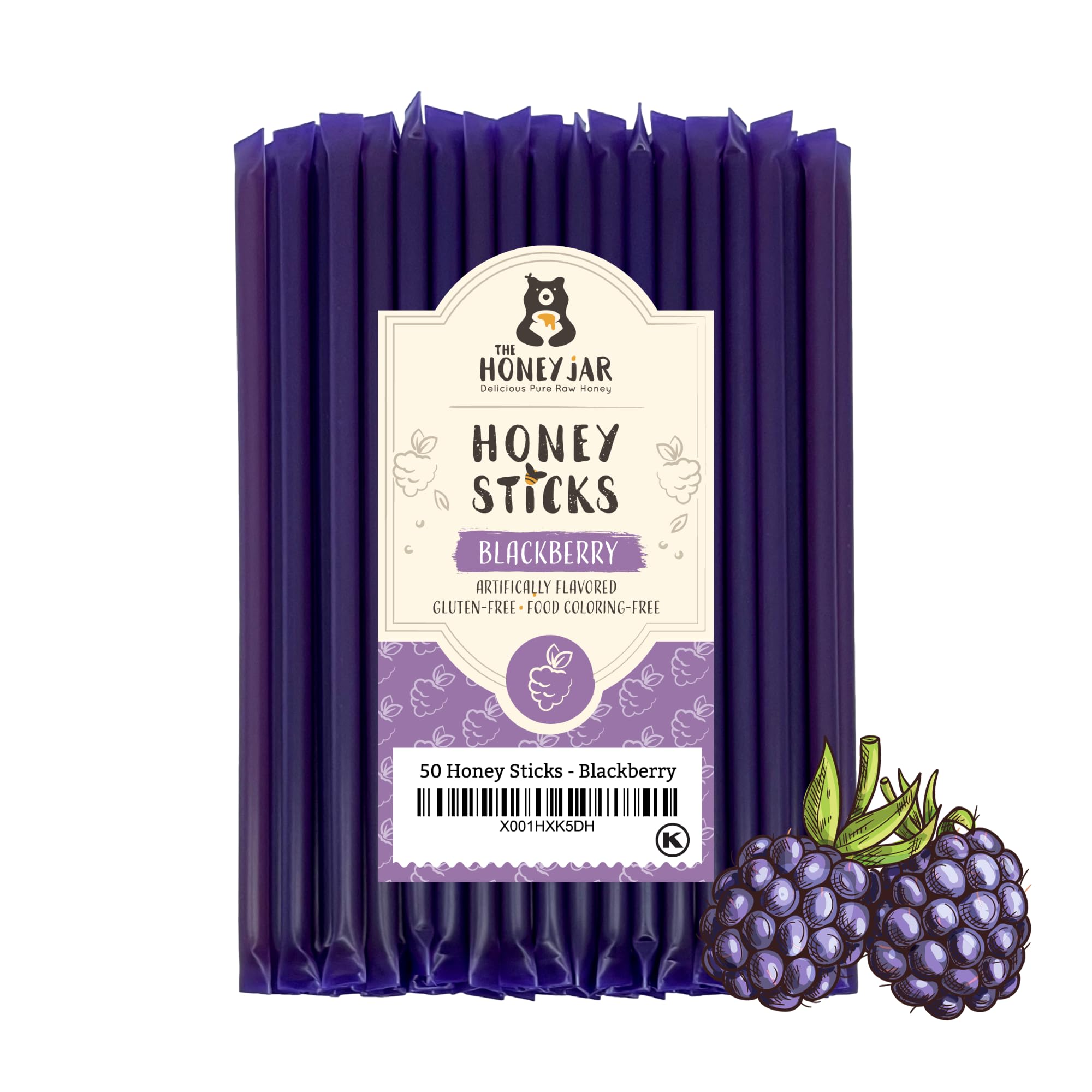 The Honey JarBlackberry Flavored Honey Sticks - Pure Honey Straws For Tea, Coffee, or a Healthy Treat - One Teaspoon of Flavored Honey Per Stick - Made In The USA with Real Honey - (50 Count)