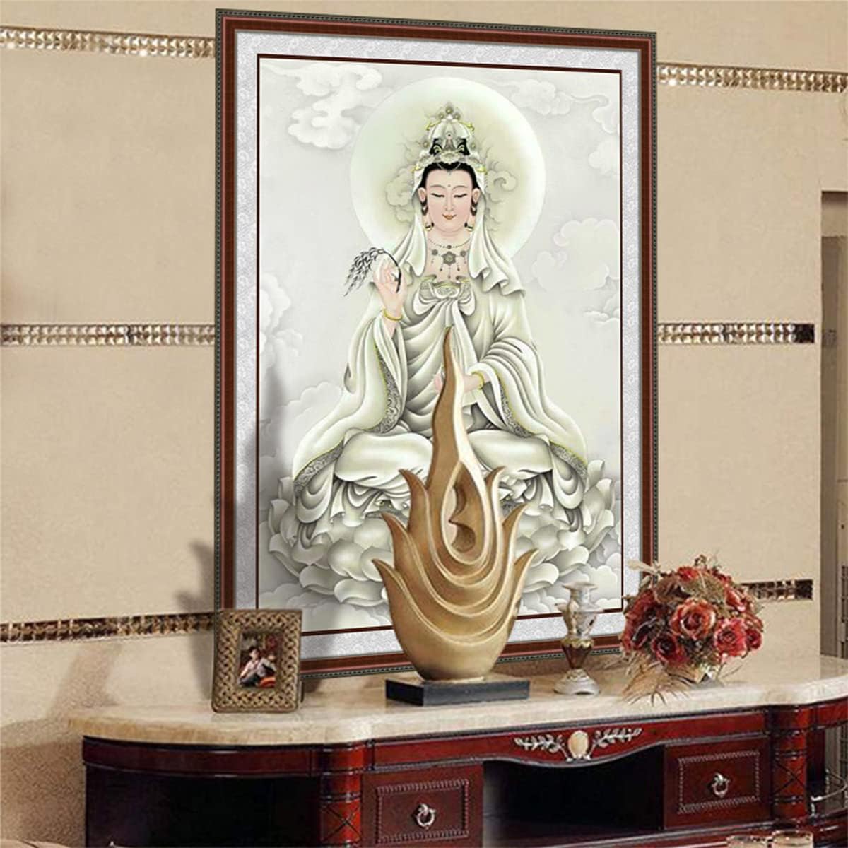 Instarry 5D DIY Diamond Painting Kits Large Size Guanyin Bodhisattva/Buddha Statue Mosaic Cross Stitch Wall Decor for Bedroom Living Room 31.5x23.6 inch