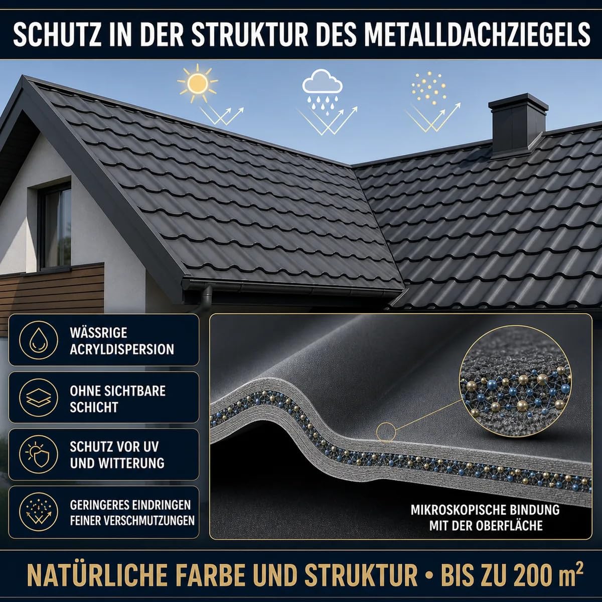ESANDOL Dachbeschichtung Metallziegel 20 L – bis zu 800 m², wasser- und schmutzabweisend, Witterungsschutz, farblos