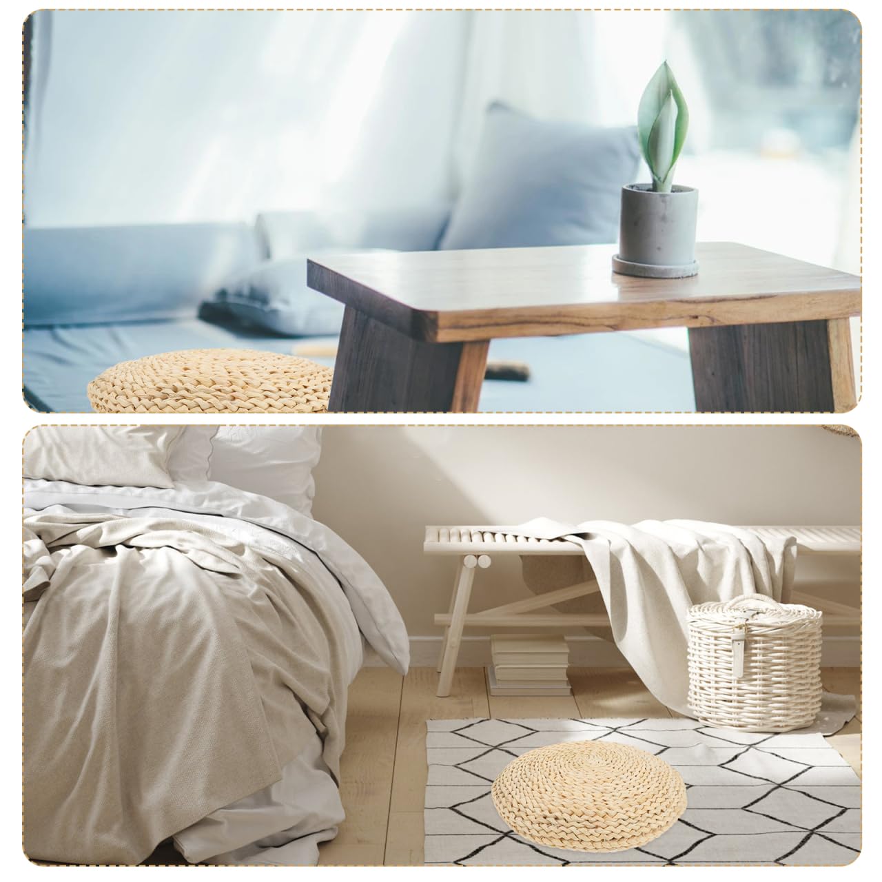 Toyvian Coussin de méditation, tatami japonais, tapis de sol rond, 30 x 30 cm, paille tressée à la main, coussin tressé avec rembourrage en coton de soie pour yoga et séance zen