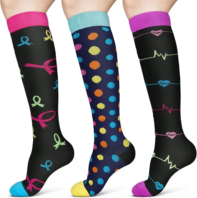 ACWOO Compression Socks for Women & Men, 3 Pairs Colorful Breathable