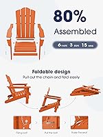 Vista 47 de KINGYES - Silla Adirondack plegable, sillas de patio de polietileno de alta densidad para todo tipo de clima, silla de césped con textura de madera