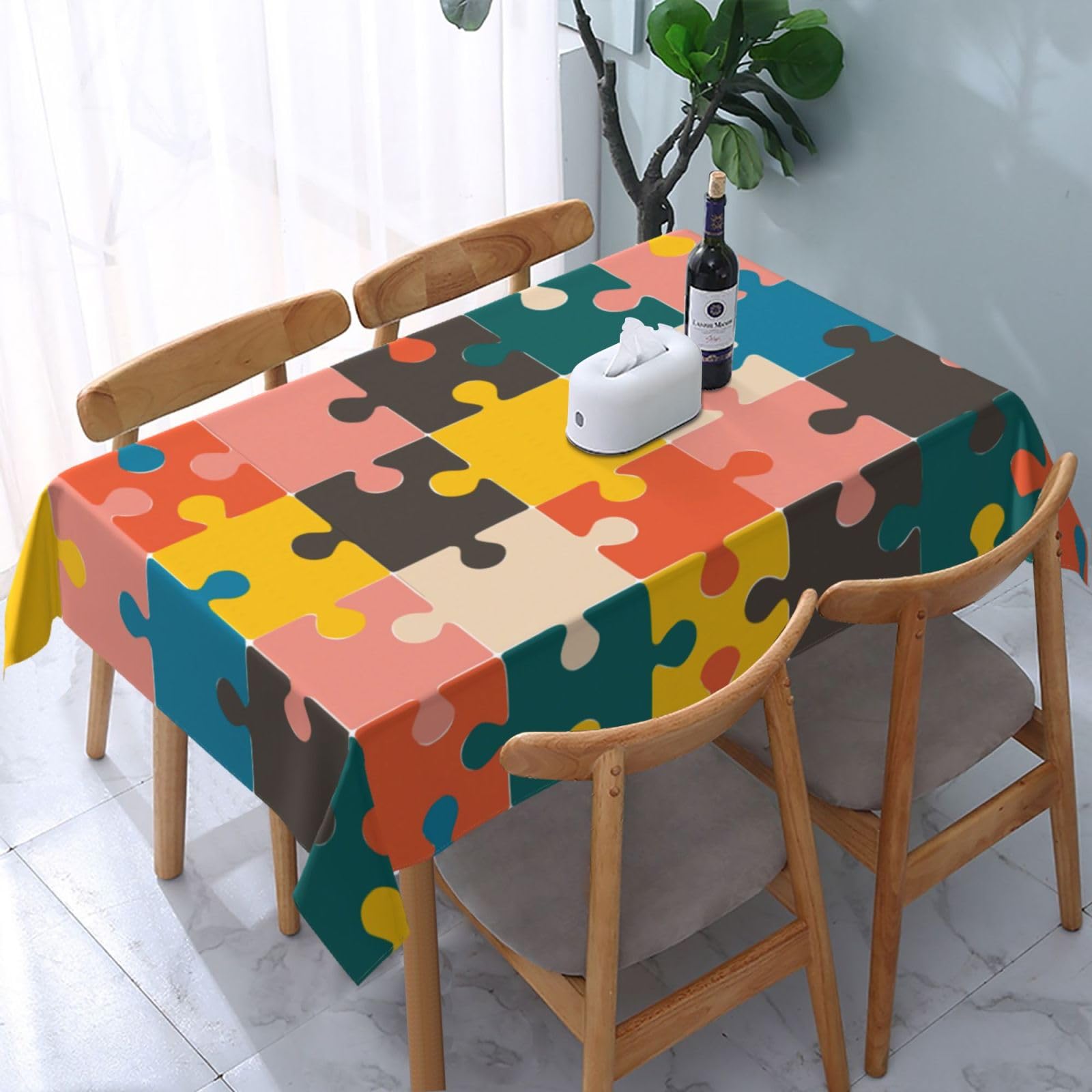 JunHeArt Autism Awareness Pattern Tablecloth Rectangle Table Cover Washable Table Cloths Decor For Kitchen 54" X 72"