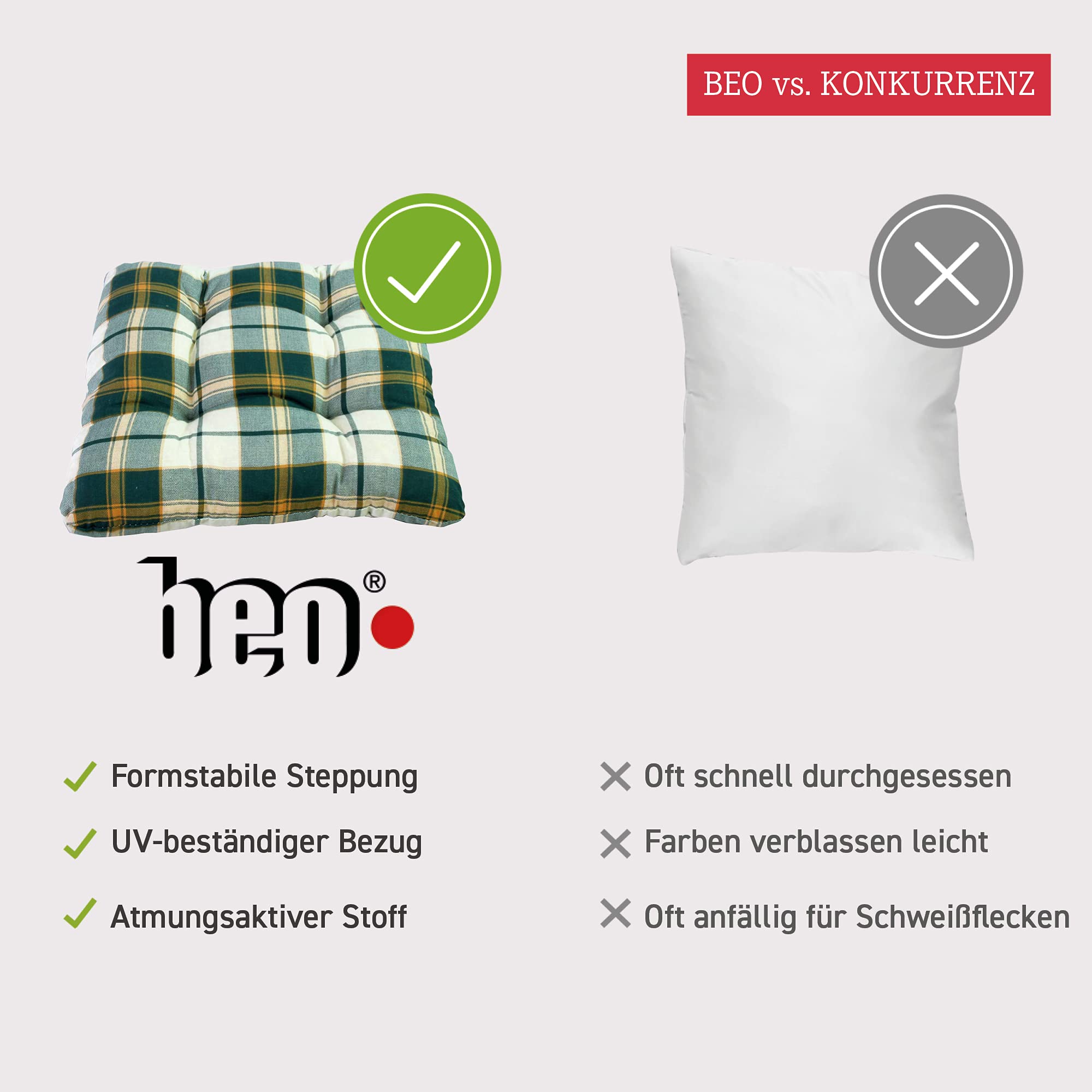 Beo Sitzkissen 36x36cm Outdoor - Gesteppte Gartenkissen Waschbar & UV-beständig