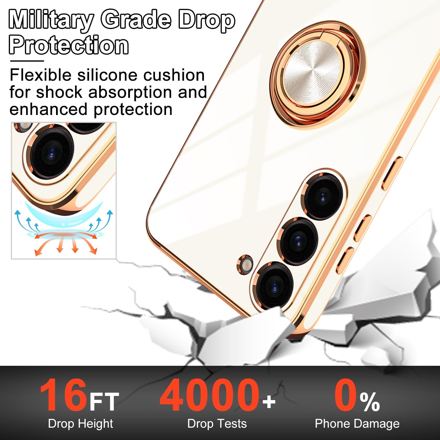 Tnarru Designed for Samsung Galaxy S23 Plus Case with Ring Stand, Support Magnetic Car Mount Rotating Finger Holder Soft TPU Cover Plating Edge Slim Phone Case for Galaxy S23+ Plus White - Image 5