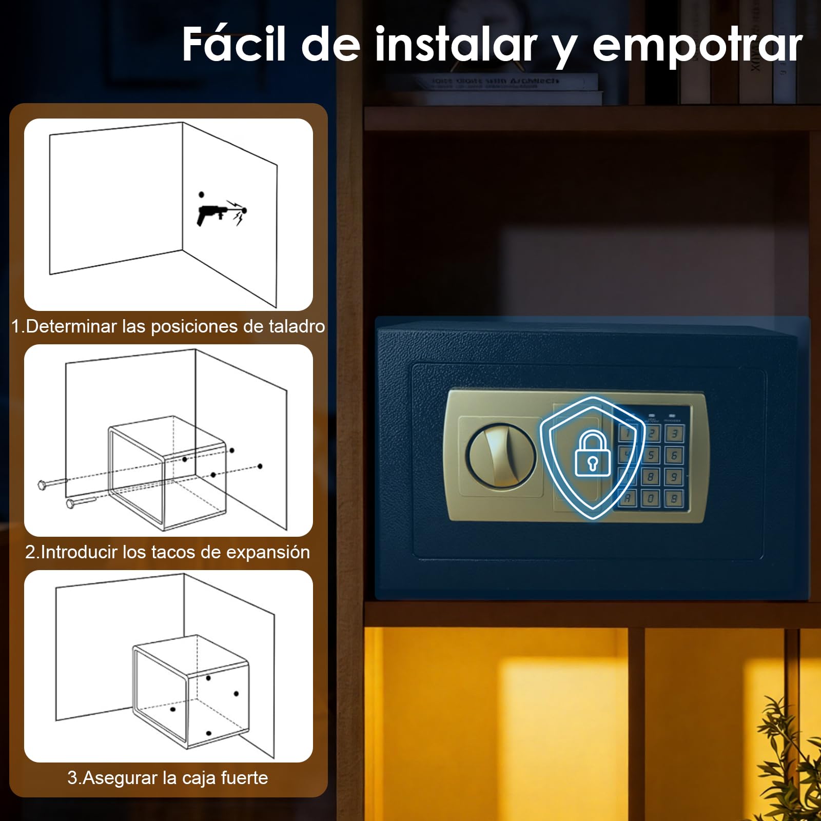 Caja Fuerte Pequeña,Cofre Electrónica con Cerradura Digital,Caja Fuerte Empotrable,caja fuerte con llave,31x20x20cm,Para Seguridad en el Hogar, Almacenaje