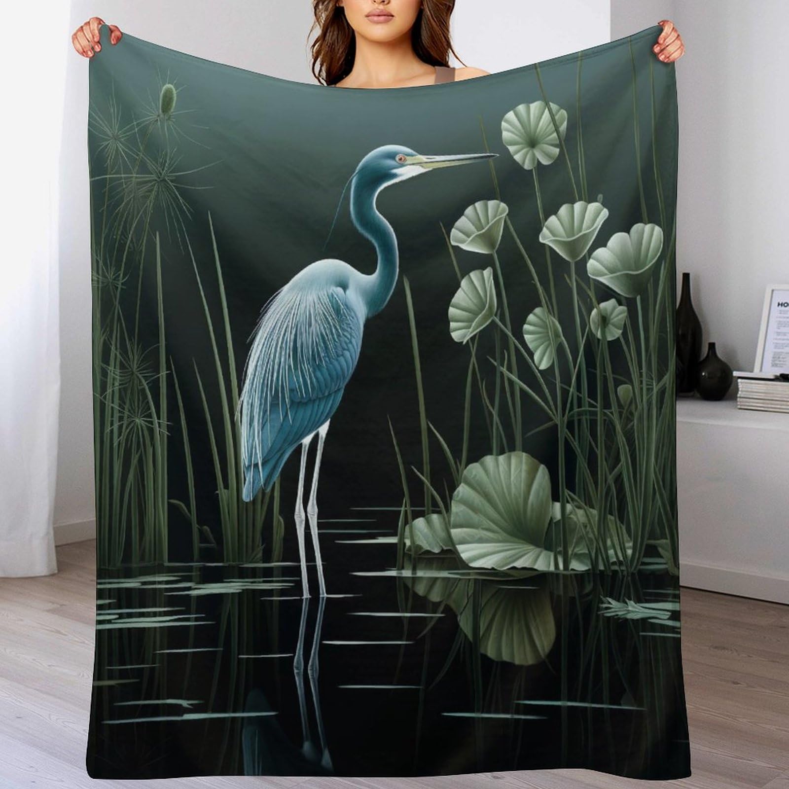 Couverture polaire douce flannel motif grue, l'idée cadeau idéale pour la maison
