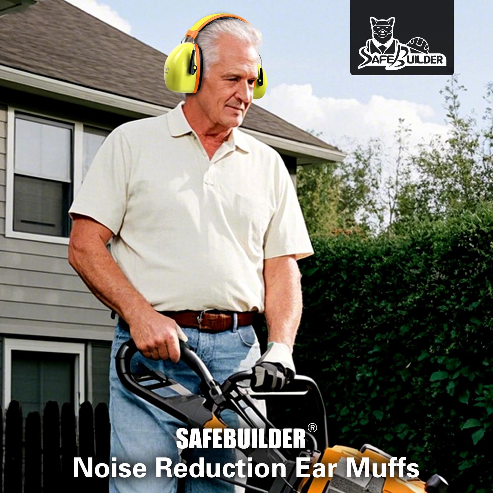 SAFEBUILDER Orejeras protectoras para los oídos, reducción de ruido, NRR, 28 dB, protección auditiva ajustable para trabajar en el césped SK-06P