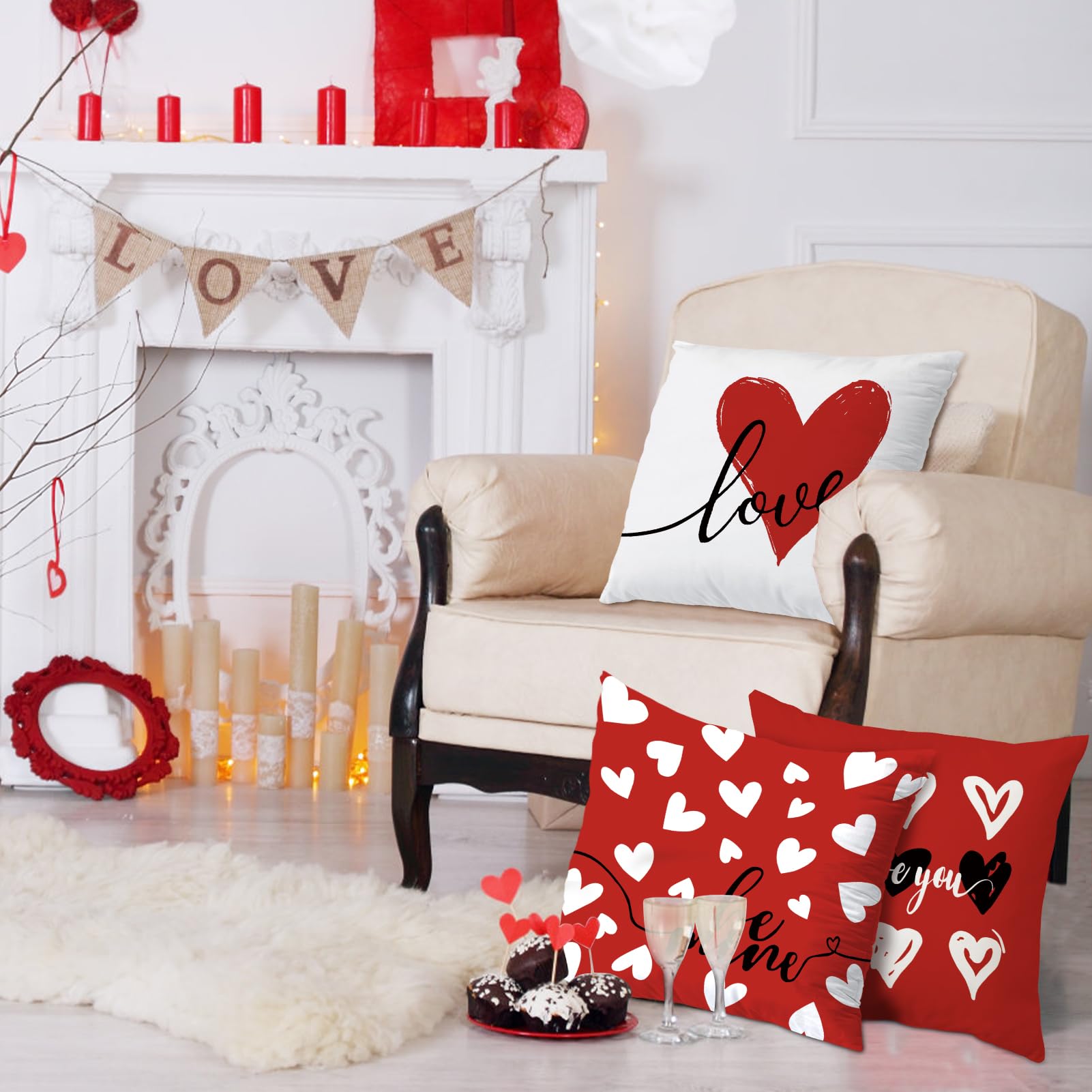 Juego De 4 Fundas De Almohada Para El Día De San Valentín De 18 X 18 Pulgadas, Decoración De San Valentín Con Diseño De Corazón Rojo De Amor Para Perro, Gato