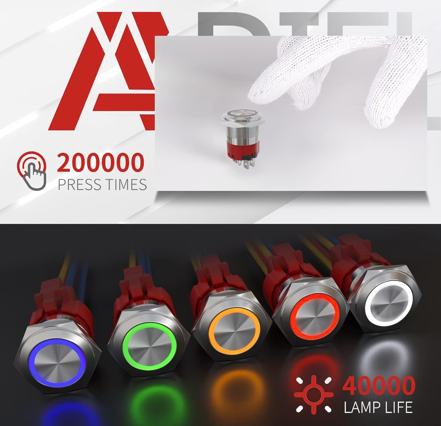 APIELE Neues 22MM Momentan Druckschalter 12VDC 10A, mit LED wasserdicht Momentary Drucktastenschalter mit vorverdrahtetem Stecker, Auto RV LKW Boot EIN/AUS Taste Schalter (Blau)