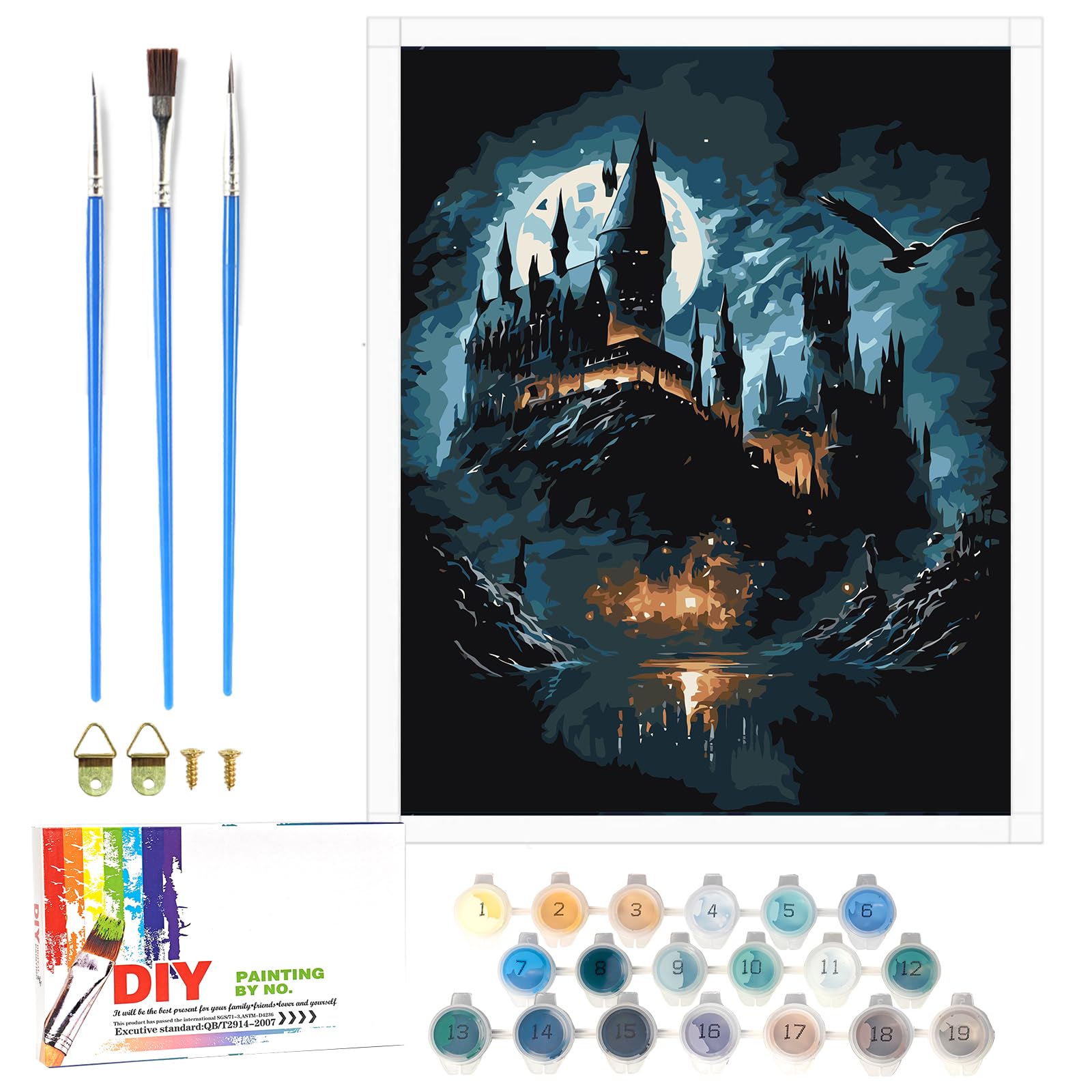 QDUODUO Paint by Numbers for Adults, Children Beginners, 16x20 Inch Large Castle Oil Painting Kits with Canvas Brushes Acrylic Paints for Kids Aged 6, Colorful DIY Art Crafts for Home Decor and Gift