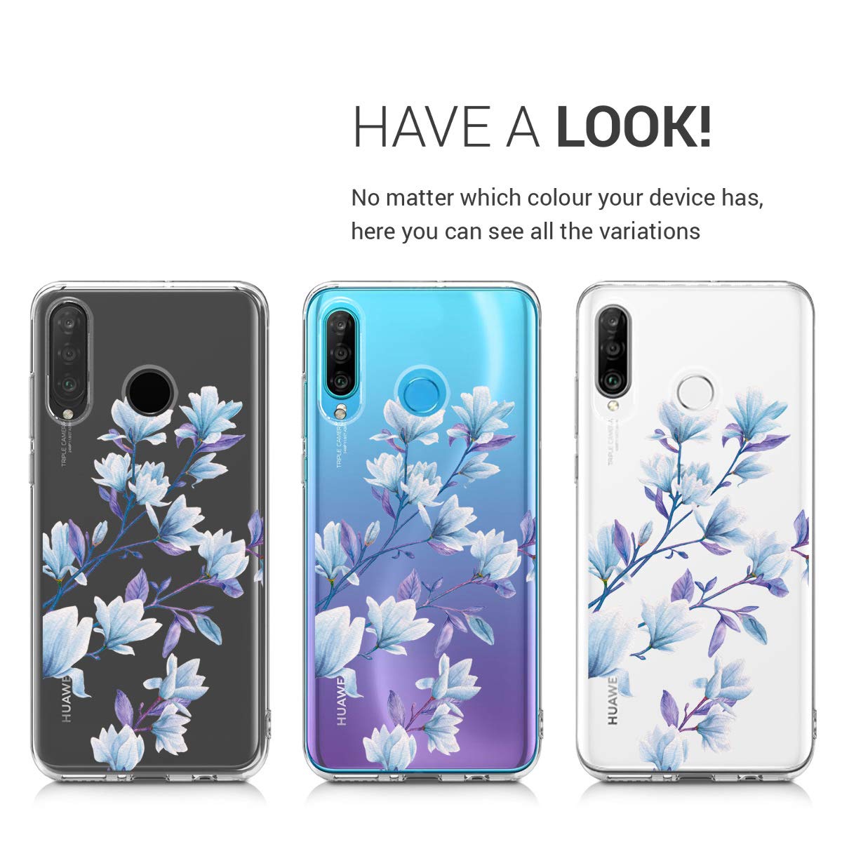 kwmobile Custodia Compatibile con Huawei P30 Lite Cover - Back Case in Silicone TPU - Protezione Smartphone con Cordino - bianco/trasparente