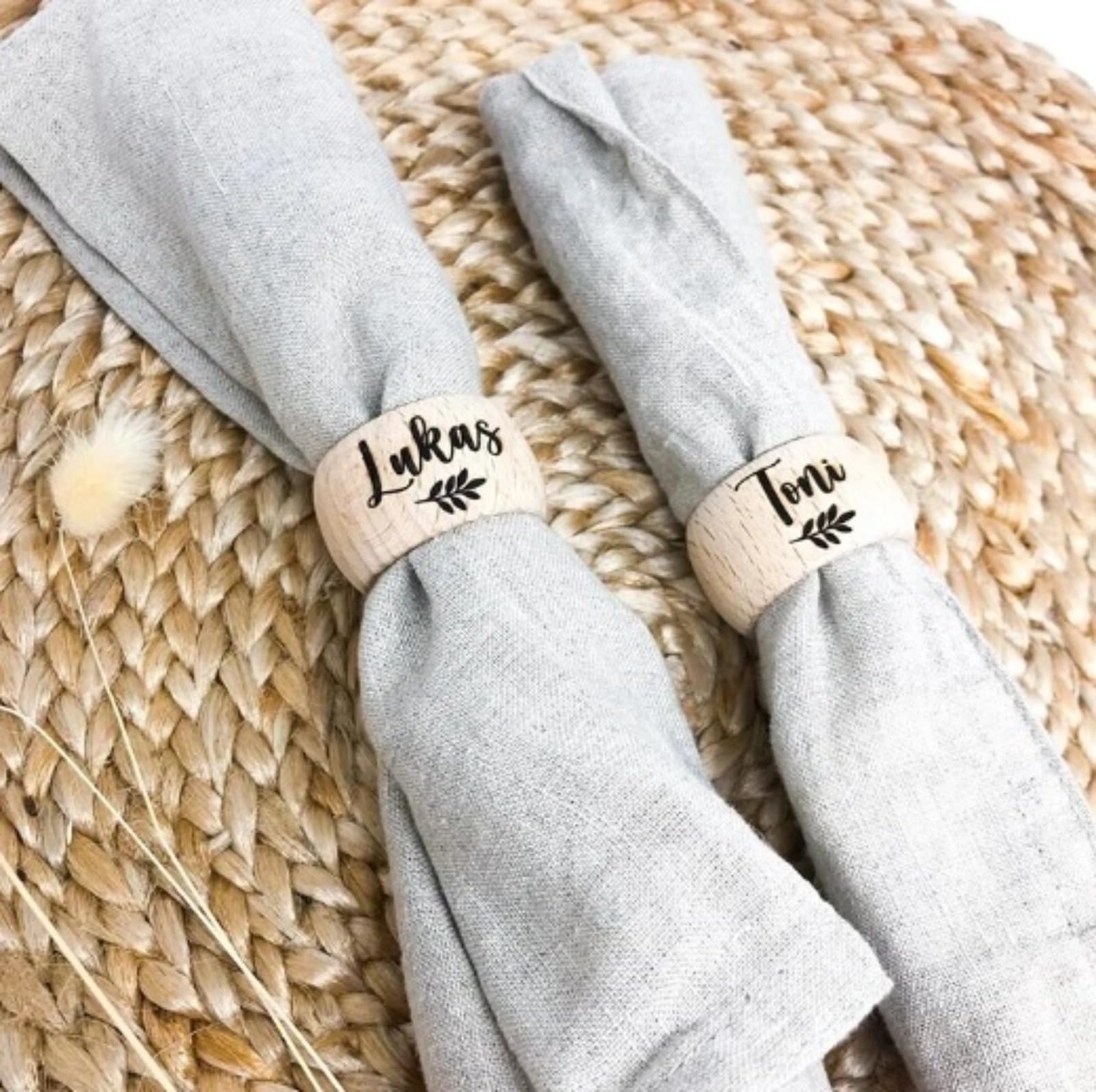 Portatovaglioli in legno personalizzati, con nome inciso, decorazione da tavolo per matrimoni, anniversari, compleanni, Natale, regalo personalizzato (20 pezzi)