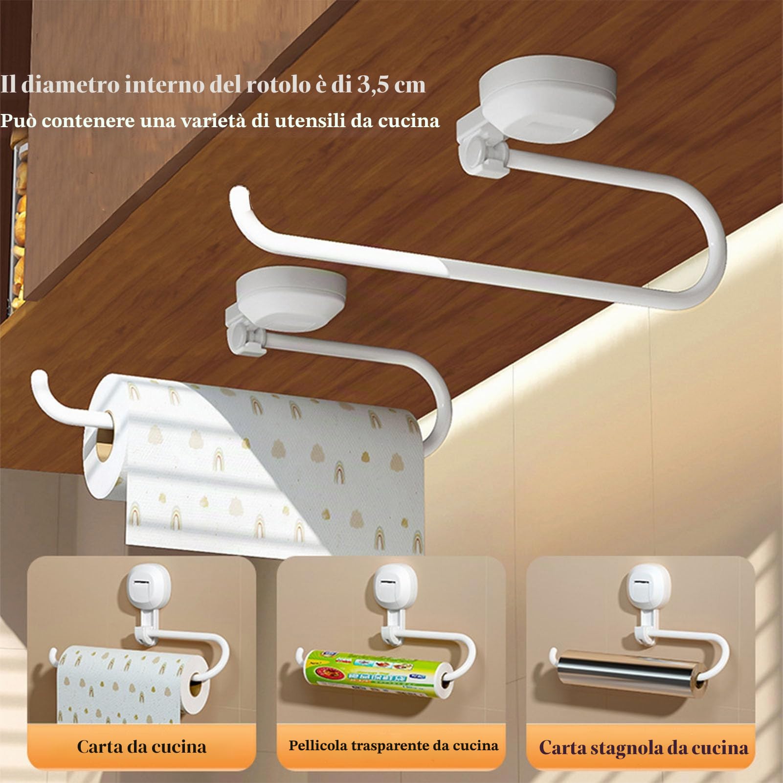 Portarotolo da cucina senza foratura, forte ventosa da parete, in plastica, per cucina e bagno (grigio scuro)