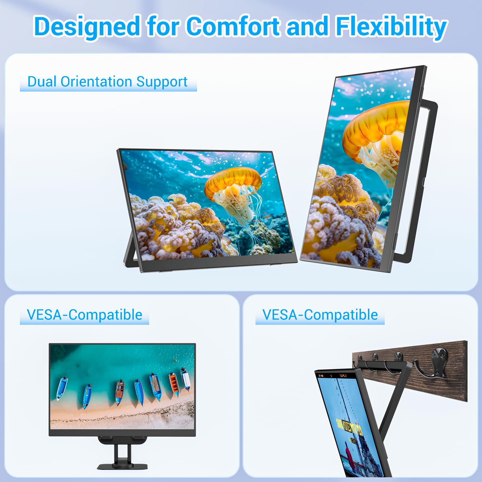 Veout Przenośny monitor 14-calowy, ultracienki IPS FHD z USB-C i HDMI, monitor podróżny do laptopa z podpórką i głośnikami, do laptopa, komputera stacjonarnego, telefonu, Maca