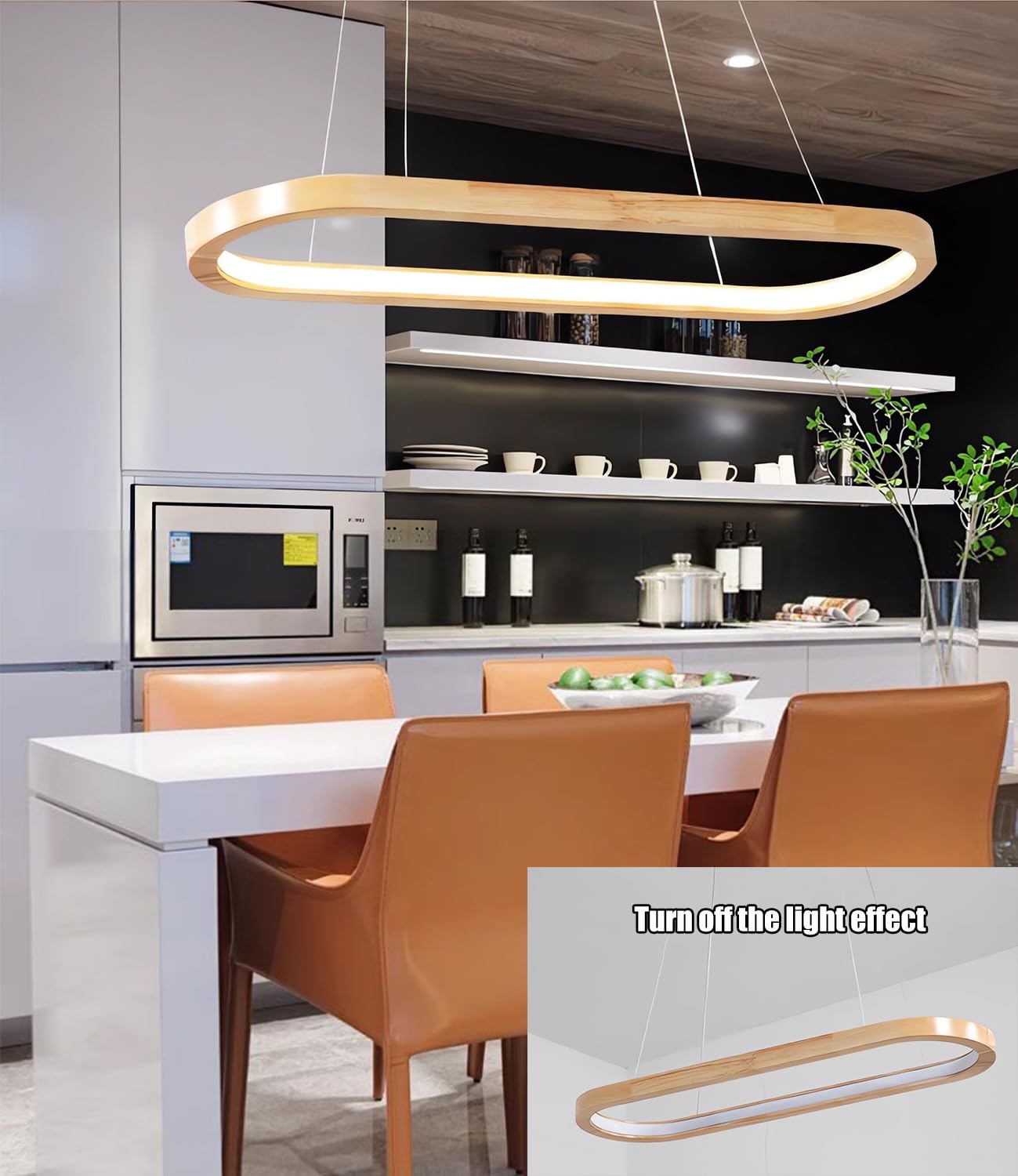 Lámpara colgante Moderna de Madera regulable con Control remoto, 150 cm, nogal, para Mesa de comedor y oficina, lámpara colgante de Madera Natural.
