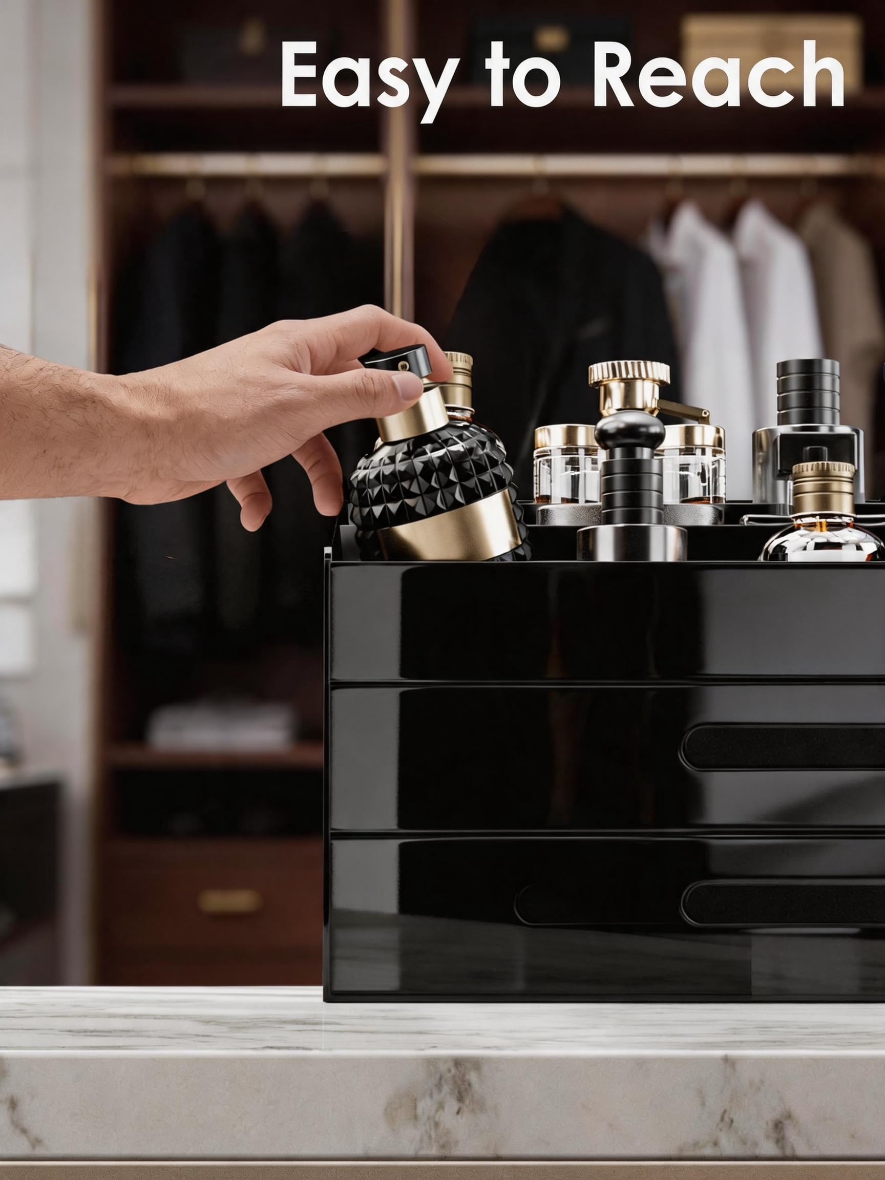 ProCase Organizer na kosmetyki dla mężczyzn z szufladą - akrylowy pojemnik na perfumy i organizer na kosmetyki do perfum i pielęgnacji skóry, 2 poziomy