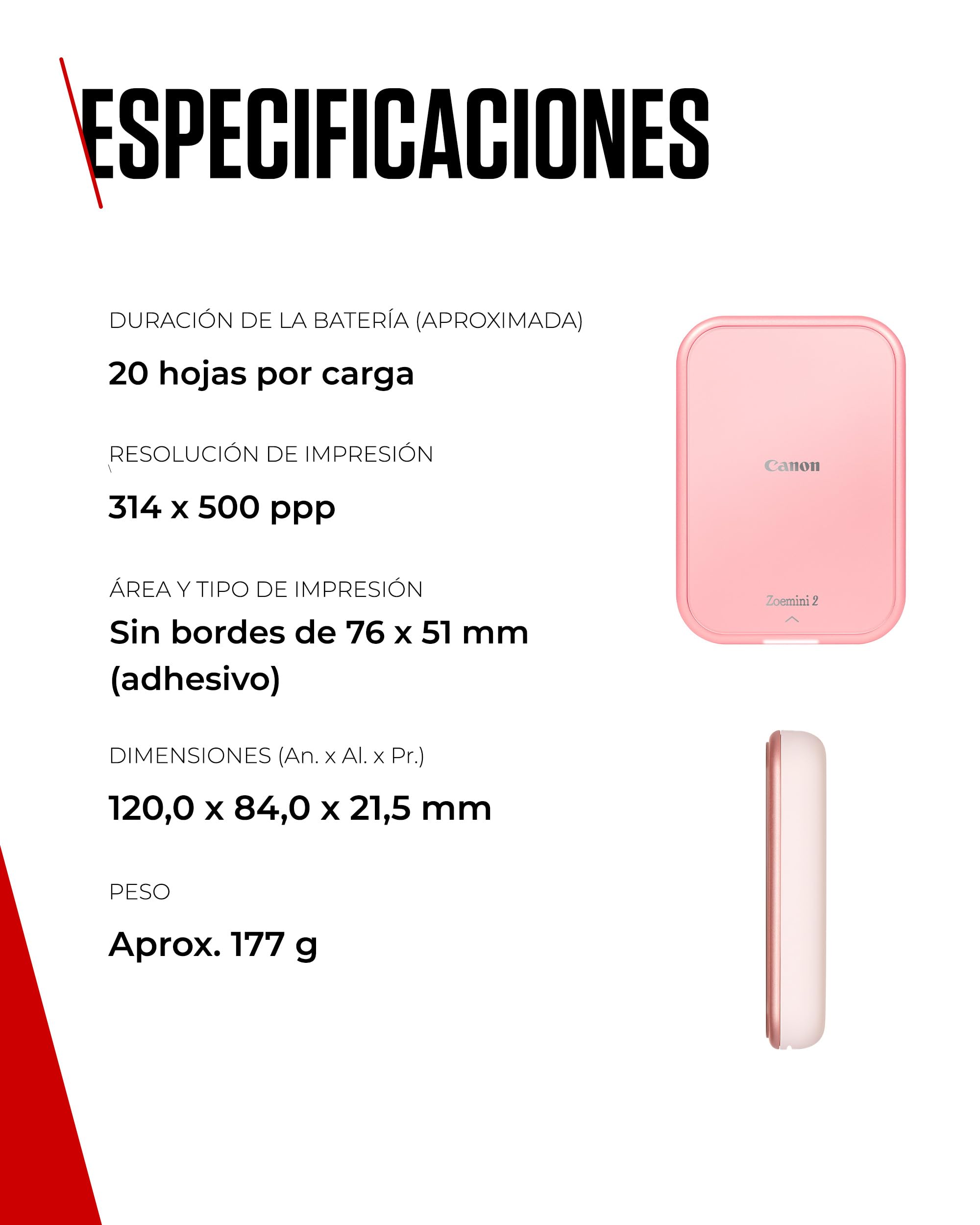 Canon Zoemini 2 Impresora Fotográfica Instantánea Compacta Bluetooth 5.0 USB-C Rosa