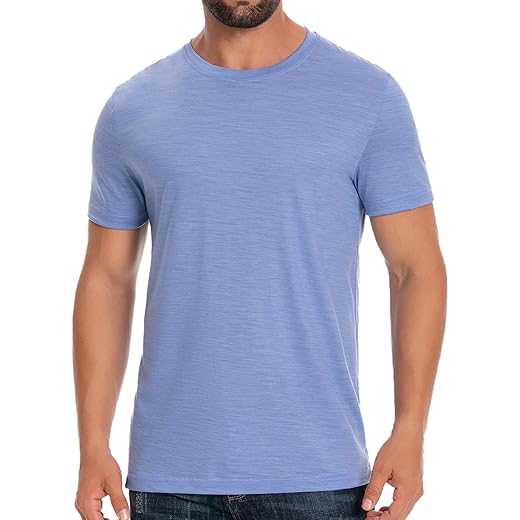 ACUSHLA Camiseta masculina 100% lã merino - camiseta de manga curta leve camada de base térmica gola redonda regata P-XGG