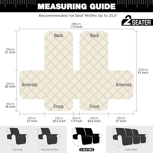 Miniatura 6 de TAOCOCO Funda reclinable para sofá biplaza, funda antideslizante para mascotas, para sofá biplaza reclinable con correas elásticas, funda lavable y
