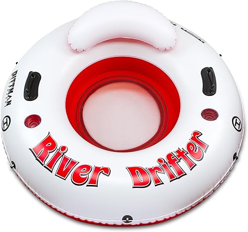 Pittman Outdoors River Drifter - Tubo inflable para flotador de agua con portavasos, 1 persona