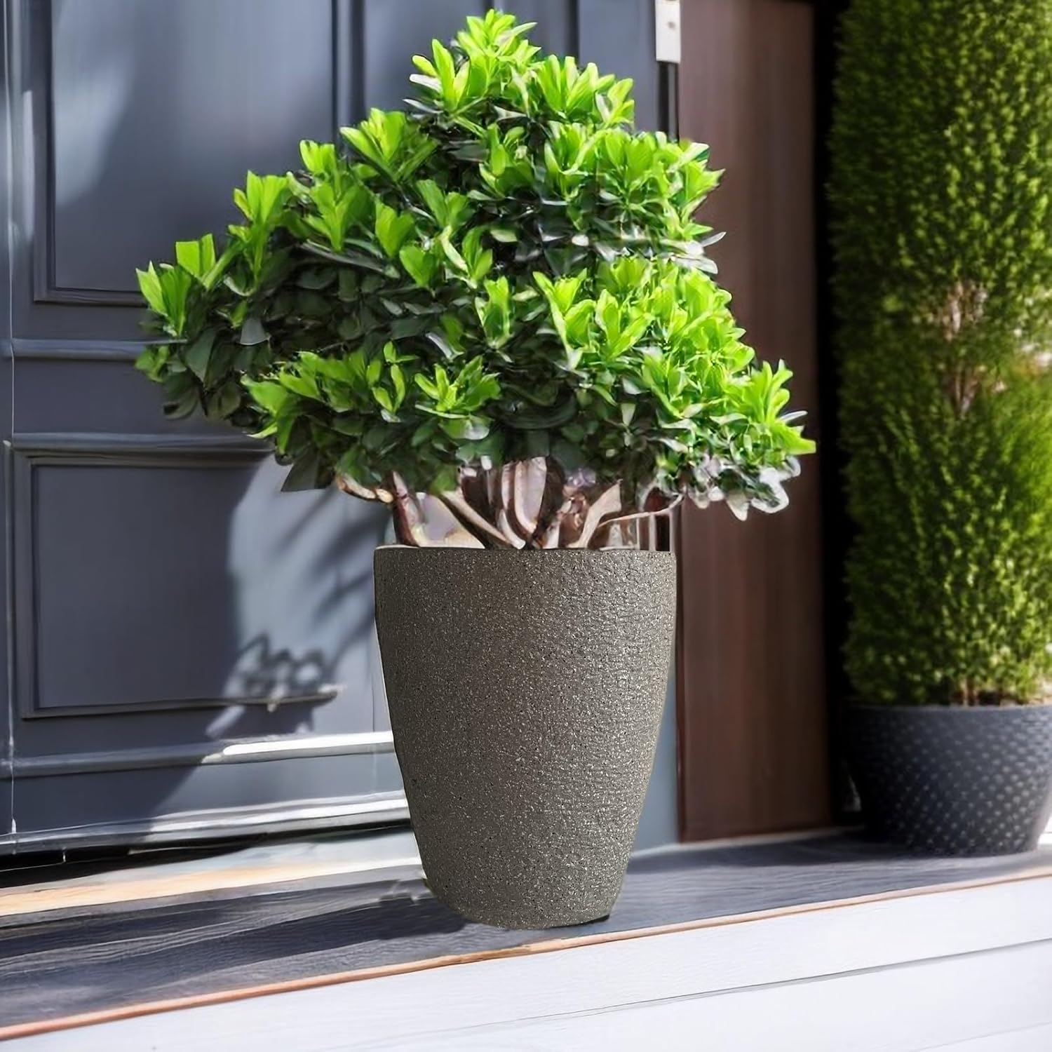 10 inch Garden Planter Lightweight Indoor Outdoor Pots with Drainage Hole for Potted Plants Flowers Greenery, Set of 2 (Speckled Grey)