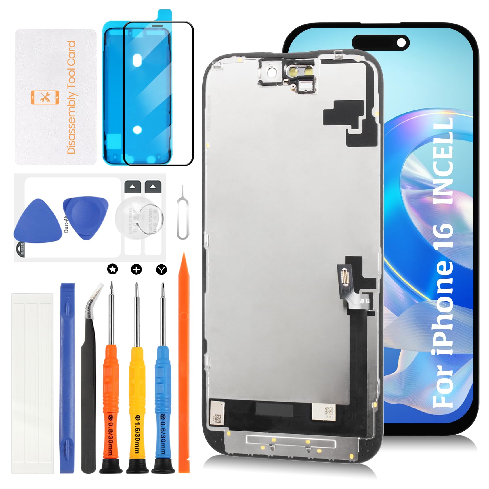 Olivechard inCell for iPhone 16 LCD Screen Replacement [with Proximity Sensor Cable] 3D Touch Display 6.1" Touch Digitizer Screen Assembly Similar