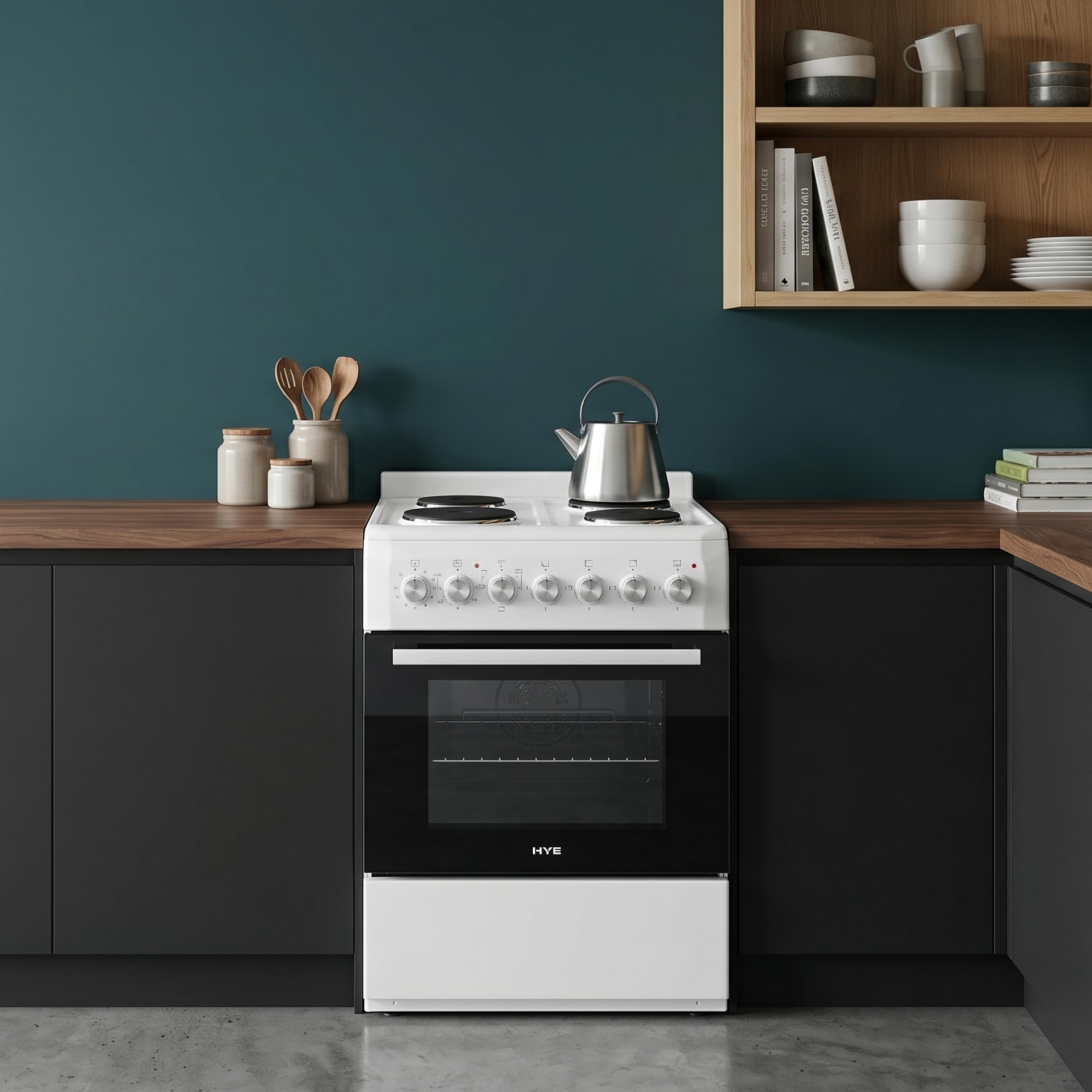 HYE Cooker - Electric Cooker, 4 Hotplates, 62L Electric Oven, A-Rated Energy Efficiency, 60cm Width, Freestanding Design, White, Ideal For Family Homes - C01FS60E17W — view 7