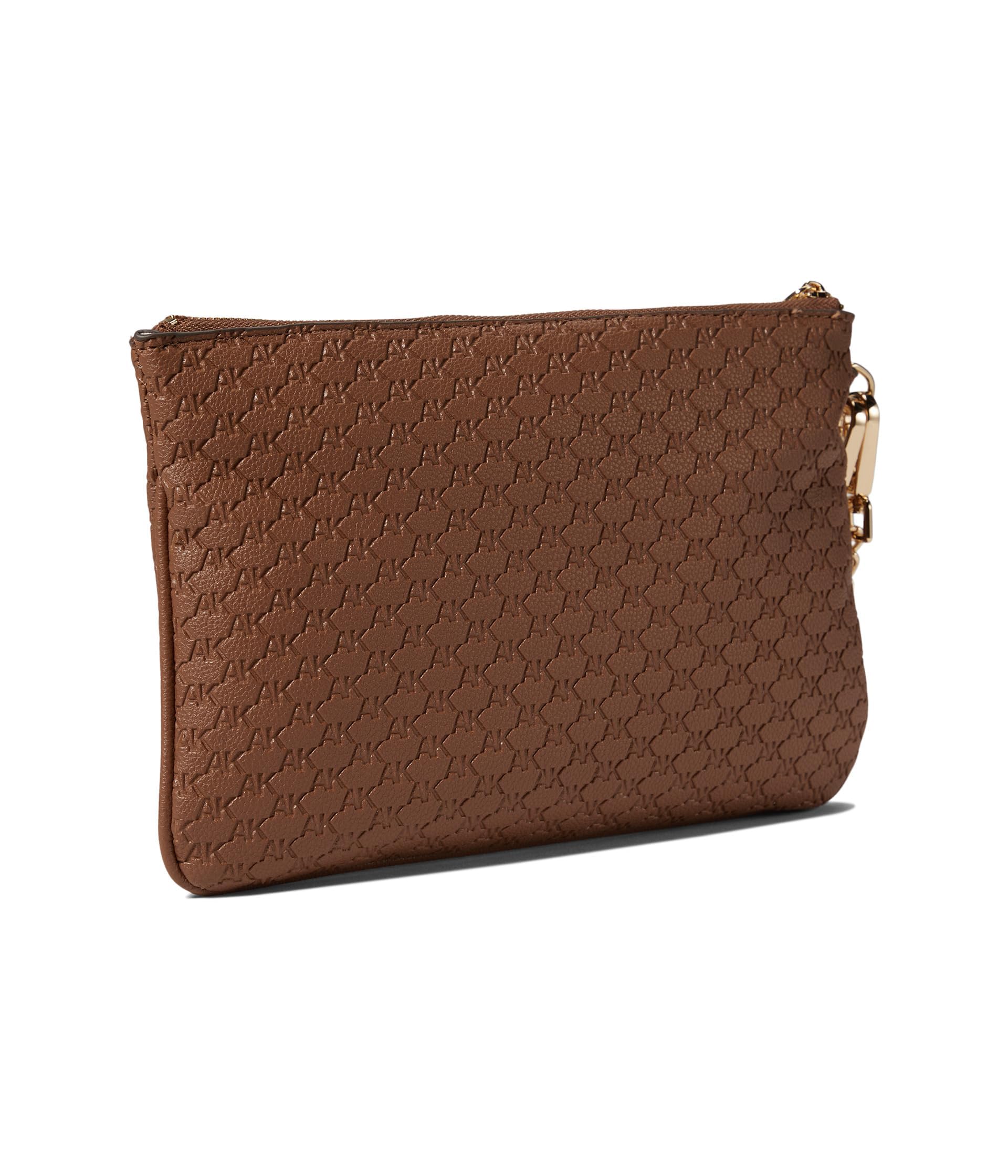 Anne Klein AK 2 Piece Embossed Logo Chain Wristlet, Chestnut