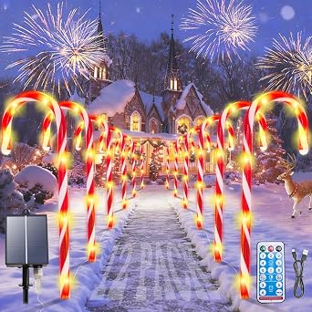 Solar Candy Cane Lights, 12PCS Waterproof Candy Cane Christmas Outdoor Lights with 72LED, 8 Modes 1200mAh Solar Powered Outdoor Decorations Led Light for Christmas Pathway, Yard, Patio, Garden