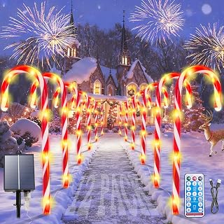 Solar Candy Cane Lights, 12PCS Waterproof Candy Cane Christmas Outdoor Lights with 72LED, 8 Modes 1200mAh Solar Powered Outdoor Decorations Led Light for Christmas Pathway, Yard, Patio, Garden