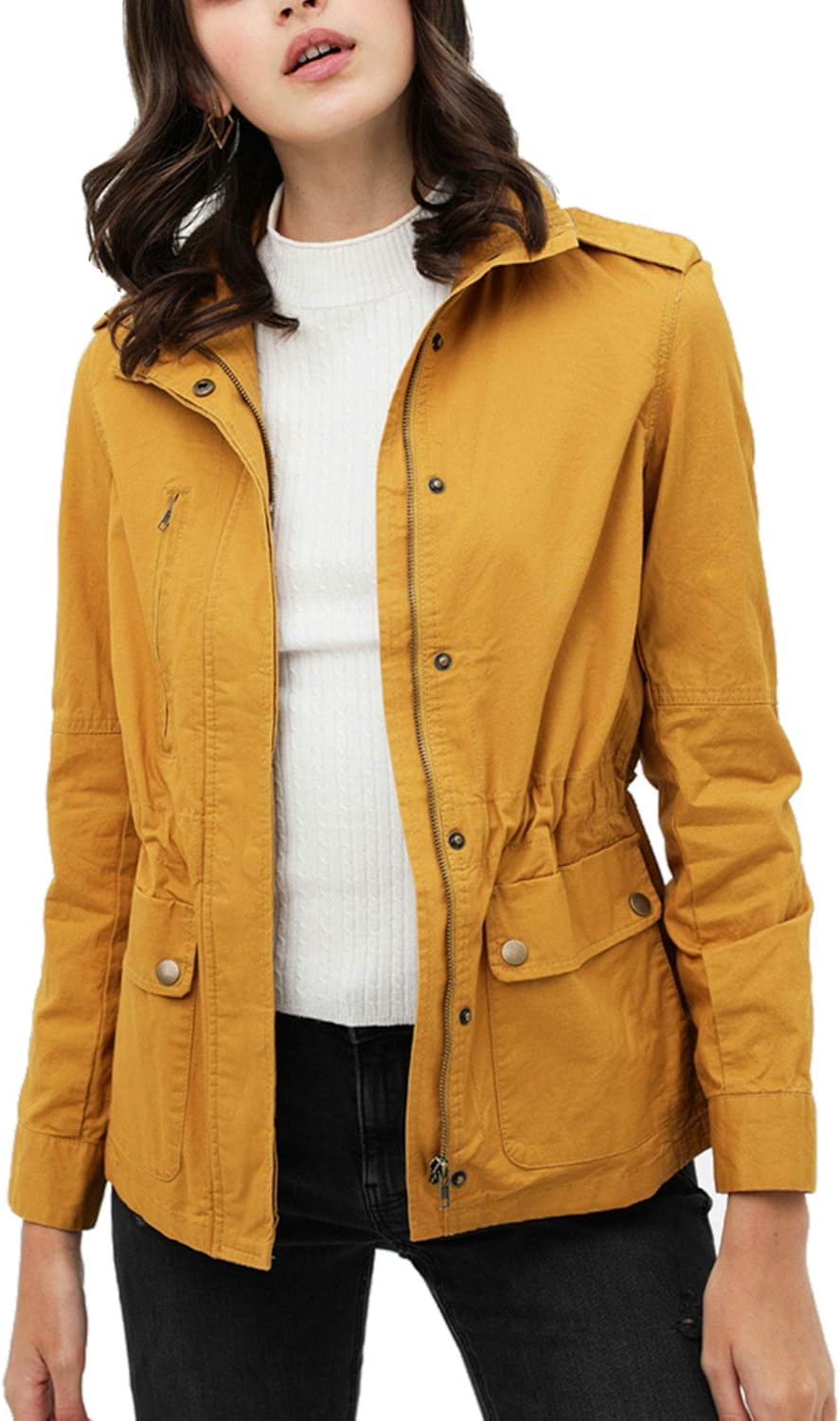 KOGMO Womens Military Anorak Safari Jacket with Pockets Small 317_mustard