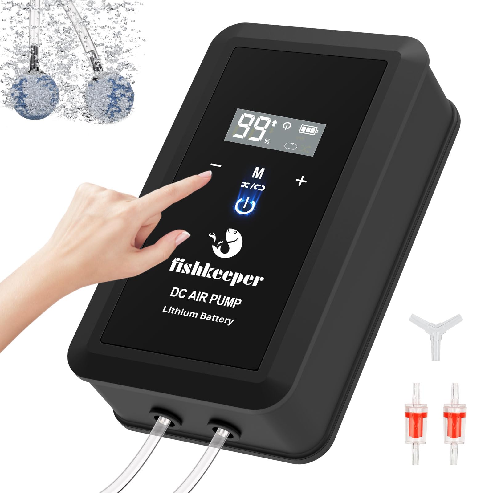 fishkeeper Rechargeable Aquarium Air Pump, 8W 130GPH Ultra Quiet Fish Tank Air Pump for 10-120 Gallon Tanks Adjustable Oxygen Aerator Pump for